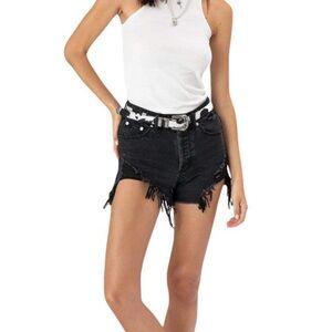 Black denim shorts